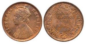 Victoria Empress, Copper ¼ Anna, 1880. Extremely Fine, Scarce.
