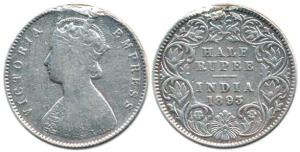 Victoria Empress, Silver ½ Rupee, 1893, Calcutta Mint, 'C' incuse. Ex-mount, Fine.