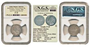 Victoria Empress, Silver ½ Rupee, 1896, Calcutta Mint, A / I / 'C' incused. Slabbed in NGS