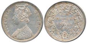 Victoria Queen, Silver Rupee, 1874, A / 2 / II / no mint mark. Extremely Fine, Scarce.