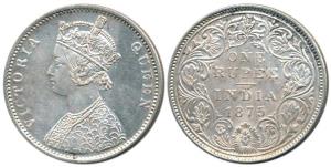 Victoria Queen, Silver Rupee, 1875, A / 2 / II / dot. Extremely Fine.