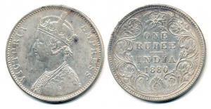 Victoria Empress, Silver Rupee, 1880, A3 / II / variant and dot. Fine+.
