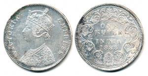 Victoria Empress, Silver Rupee, 1883, A3 / I / 'B' raised. Very Fine, Scarce.