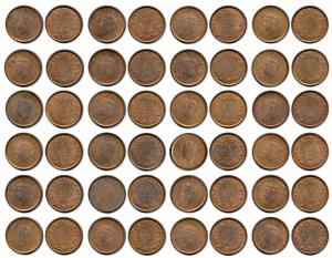 George VI, Copper 1/12 Anna, 1939, Calcutta Mint, mint roll of 24 coins, young head. In Mi