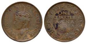 George VI, Copper ¼ Anna, 1941, Bombay Mint. Fine+, Rare.