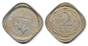 George VI, Copper-Nickel 2 Annas, 1939, Bombay Mint, mature head. Very Fine+, Rare.