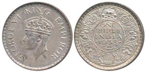 George VI, Silver Rupee, 1938, Bombay Mint, without dot. Extremely Fine, nice toning, Rare