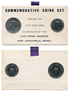 1964 Uncirculated set, Birth Anniversary of Jawaharlal Nehru, set of 2, 50p and Rupee 1. I