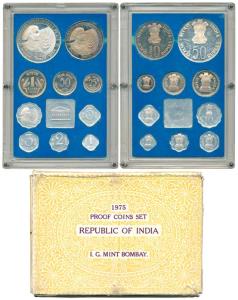 1975 Proof set, Equality Development Peace, set of 10, 1 Paisa to Rupees 50. Within origin
