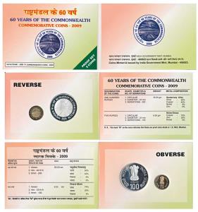2009 Proof set, 60 Years of the Commonwealth, set of 2, Rupees 5 and 100. In immaculate co
