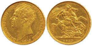 Great Britain, George IV, Gold 2 Pounds, 16g, St. George slaying a dragon on rev., 1823. E