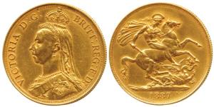 Great Britain, Victoria, Gold 2 Pounds, 16g, Jubilee head, St. George slaying a dragon on 