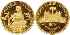 Haiti, Gold 500 Gourdes, 6.5g, Commemorating the 1976 Olympics in Montreal, Canada, obv. f