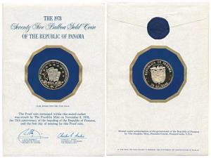 Panama, Proof Gold 75 Balboas, 10.6g, 75th Anniversary of Independence, .50 purity (KM 55)