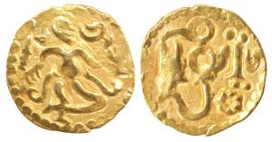 Sri Lanka, Gold ¼ Pagoda, 1.04g, obv. king standing, Lanka on rev. (De Silva 27). Very Fin