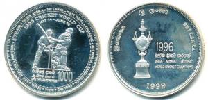 Sri Lanka, Silver Rupees 1000, 27.86g, 1999 Cricket World Cup Champions. Uncirculated.
