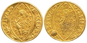 Gold Temple Token, 4.64g, deity standing (mostly Krishna) on obv. and rev., stylization th
