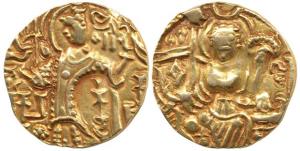 Kidara Kushanas, Shaka (c. 320-350 AD), Gold Dinar, king standing right with trident and b