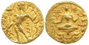 Guptas, Chandragupta II (AD 380-413), Gold Dinar, 7.75g, Archer type, obv. king nimbate, s