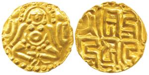 Kalachuris of Tripuri, Gangeya Deva, Gold Dinara, 4g , Goddess Lakshmi on obv., rev. Srima