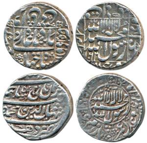 Shah Jahan, Silver Rupee (2), Daulatabad Mint, AH 1062/25; Delhi Mint, Kalima within circl