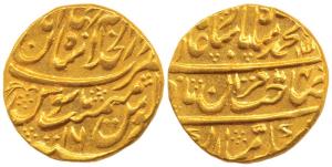 Muhammad Shah, Gold Mohur, 10.98g, Shahjahanabad Mint, Sahib Qiran type, AH 114x/16. Extre