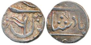 Gulshanabad Nasik Mint, Silver ½ Rupee, 5.61 in the name of Shah Alam II, AH 1221, flag fl
