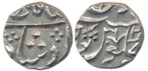 Jafarabad urf Chandor Mint, Silver ½ Rupee, 5.54g, in the name of Shah Alam II, usual flor