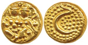 Haider Ali (AH 1174-1197, 1761-1782 AD), Gold Pagoda, 3.44g, Shiva and Parvati seated on o
