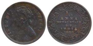 Copper 1/12 Anna, with the name and portrait of Victoria 1888, (KM 11). Fine+, Scarce.