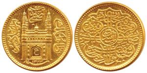 Mir Usman Ali Khan (1911-1948 AD), Gold Ashrafi, 11.12g, Charminar on obv., AH 1343/14, (K