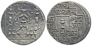 Vijaya Manikya (1532-1564 AD), Vishnu seated cross-legged supported by Garuda advancing le