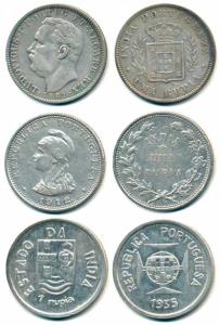 Silver Rupia (Rupee) (3), Luiz I, 1881; 1912 and 1935. Very Fine+ to Uncirculated. (3)