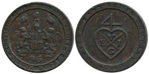 Copper ½ Dub or 1/96 Rupee, 1797, coat of arms of the EIC on obv. bale mark on rev. (KM 39