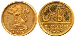 Gold Gilt Proof Cash, 0.68g, 1803, Lion holding a crown to left on obv., Value in English 