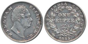 William IV, Silver Rupee, 1835, Bombay Mint, obv. B, rev. II, 20 Berries, inverted Die Axi