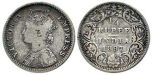 Victoria Empress, Silver ¼ Rupee, 1897, Bombay Mint, obv. C, rev. I, 'B' incuse. About Ver