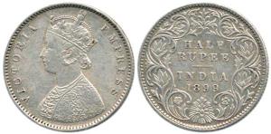 Victoria Empress, Silver ½ Rupee, 1899, Bombay Mint, obv. A, rev. I, 'B' incused (inverted