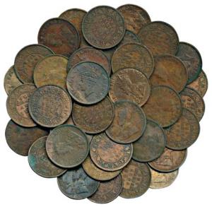 George V and George VI, Copper ¼ Anna (43), assorted dates; EIC ½ Anna (9). Fine to Very F