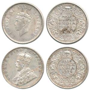 Silver ½ Rupee (2), George V, 1936; George VI, 1938, Bombay Mint. Very Fine to Very Fine+.