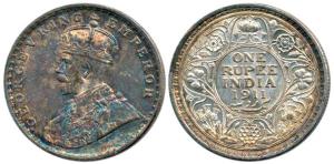 George V, Silver Rupee, 1911, Calcutta Mint. Nice rainbow toning, Extremely Fine, Scarce.