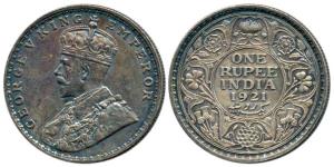 George V, Silver Rupee, 1921, Bombay Mint. Nice deep toning, Extremely Fine, Scarce.