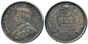 George V, Silver Rupee, 1922, Bombay Mint. Nice deep toning, Slight file mark on edge othe