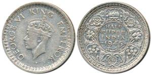 George VI, Half Silver ½ Rupee, 1945, Bombay Mint, large '5'. Very Fine, Very Rare.