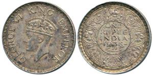 George VI, Silver Rupee, 1938, Bombay Mint, with dot. Nice toning, Extremely Fine, Rare.
