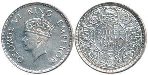 George VI, Silver Rupee, 1938, Bombay Mint, with dot. About Extremely Fine, Scarce.