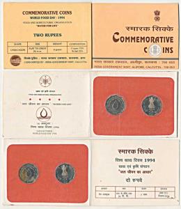 1994, Commemorative Coins, World Food Day Water for Life, Rupees 2 (2). One of the coins w