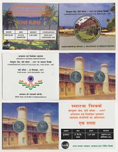 1997 Uncirculated set, Cellular Jail, Port Blair, set of 2, Rupee, Calcutta Mint. In immac