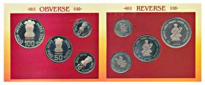 2002 Proof Set, Sant Tukaram, set of 4, Rupees 2 to 100. In immaculate condition, within o