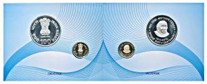 2010 Proof Set, Mother Teresa Birth Centenary, set of 2, Rupees 5 and 100. In immaculate c